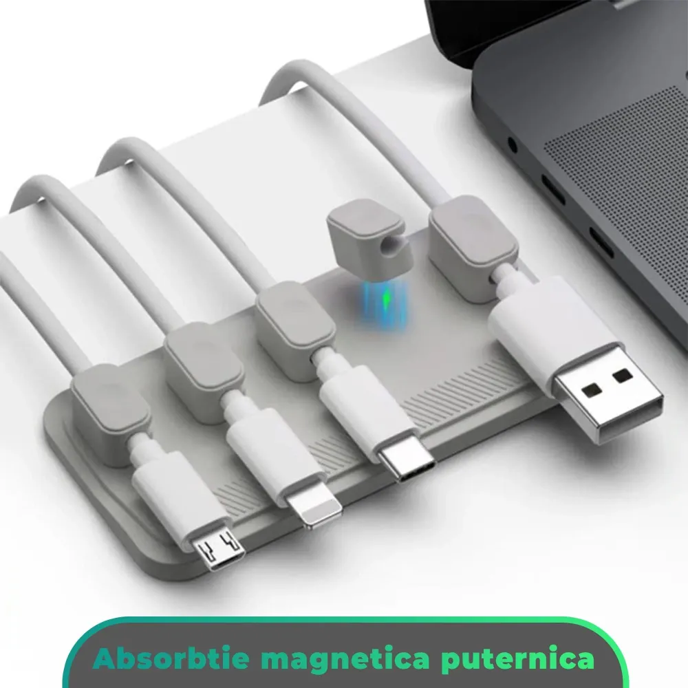 Organizator de cabluri Magentic Timebox, cu 5 locuri, masa, noptiera, Gri