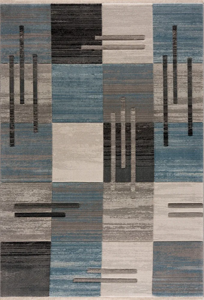 Covor Beliz cu model geometric 3D albastru modern 70x140 cm