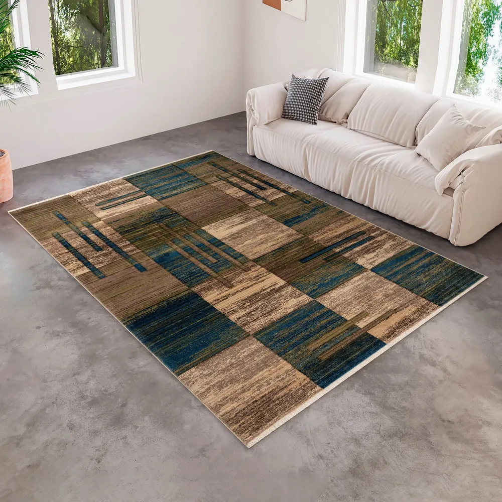 Covor Beliz cu model geometric 3D verde mușchi, 160x230 cm