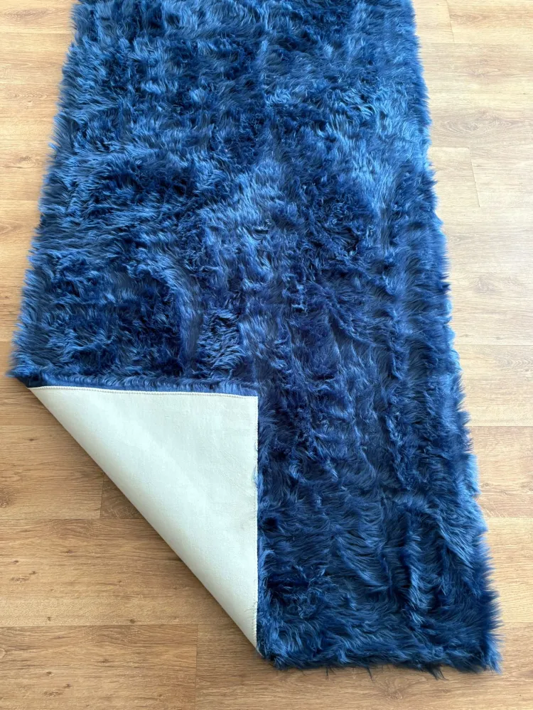 Covor de blana eco Valeria, foarte moale si pufos albastru 90x250 cm