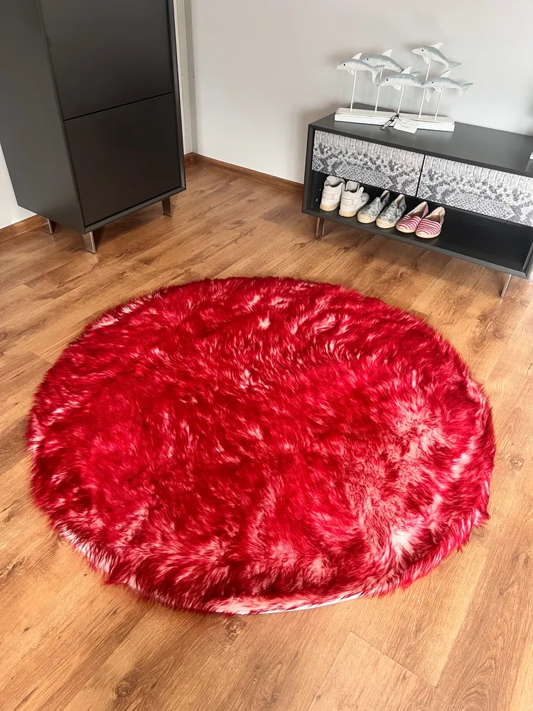 Covor de blana sintetica Sammo foarte moale si pufos, roșu, 140 cm