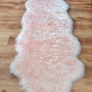 Covor de blana sintetica Valeria, foarte moale si pufos roz 65x180 cm