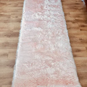 Covor de blana sintetica Valeria, foarte moale si pufos roz 90x250 cm