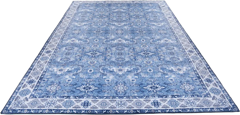 Covor Cecilia cu model oriental aspect vintage albastru, 160x230 cm