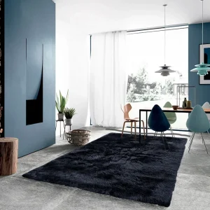 Covor din blana sintetica Lenja, foarte moale si pufos, negru 120x180 cm