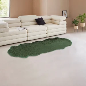 Covor din blana sintetica Lenja, foarte moale si pufos, verde 60x180 cm