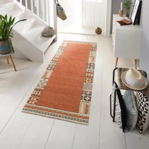 Covor din lână Nuno realizat manual culoare terra 70x240 cm