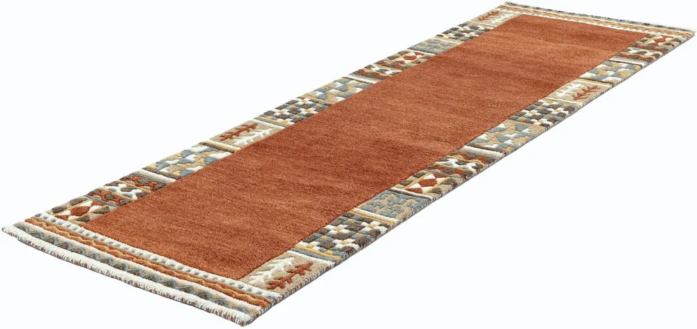 Covor din lână Nuno realizat manual culoare terra 70x240 cm