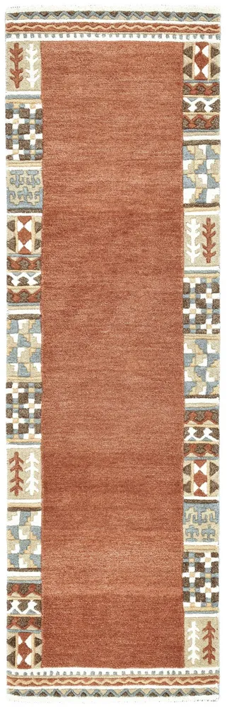Covor din lână Nuno realizat manual culoare terra 70x240 cm