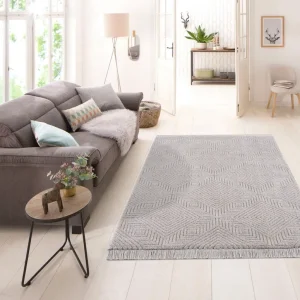 Covor »Duchesse« design grafic, boho cu franjuri gri, 160x230 cm