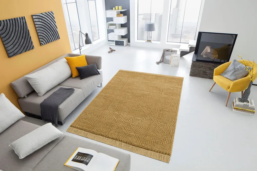 Covor »Duchesse« design grafic, boho cu franjuri galben 160x230 cm