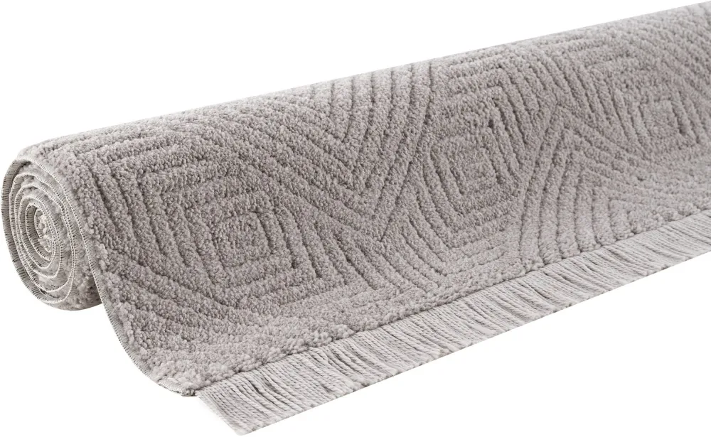 Covor »Duchesse« design grafic, boho cu franjuri gri 80x150 cm