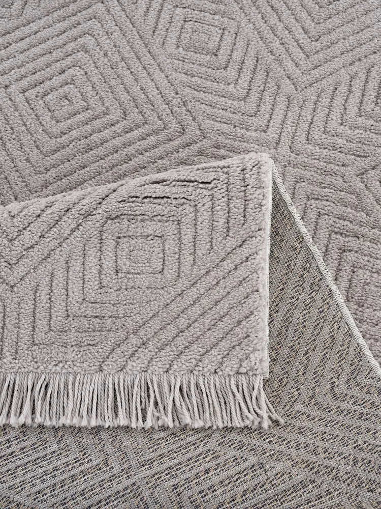 Covor »Duchesse« design grafic, boho cu franjuri gri 80x150 cm