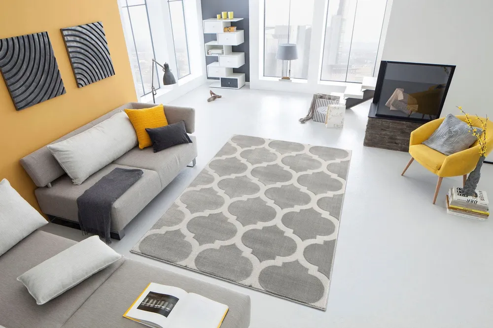 Covor Fenris cu model geometric 3D, gri 120x180 cm