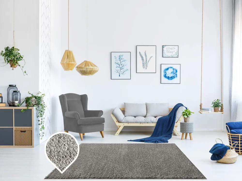 Covor cu fire inalte »Andor« moale si pufos, gri, 120x170 cm