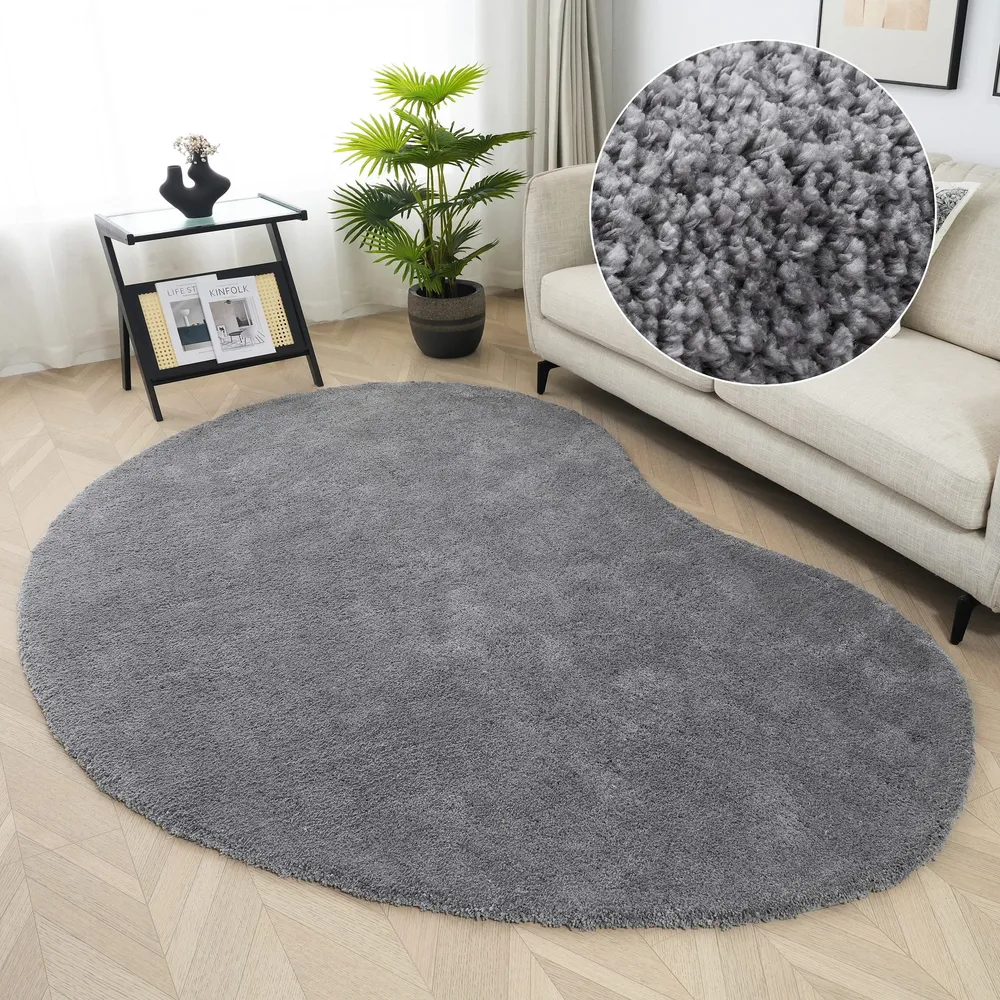 Covor cu fire înalte Halrum, foarte pufos, oval gri inchis 200x300 cm