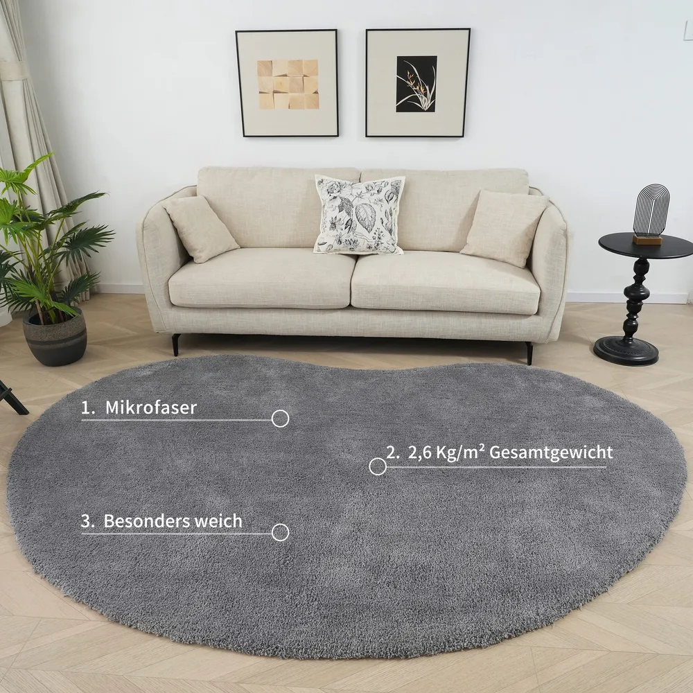 Covor cu fire înalte Halrum, foarte pufos, oval gri inchis 200x300 cm