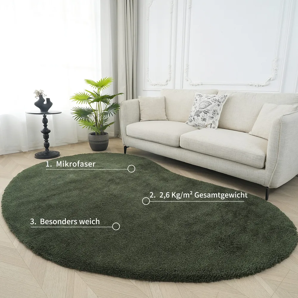 Covor cu fire înalte Halrum foarte pufos oval verde inchis 200x300 cm