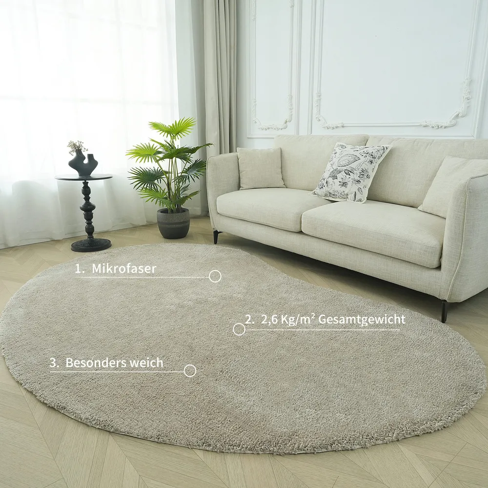 Covor cu fire înalte Halrum foarte pufos oval bej 160x240 cm