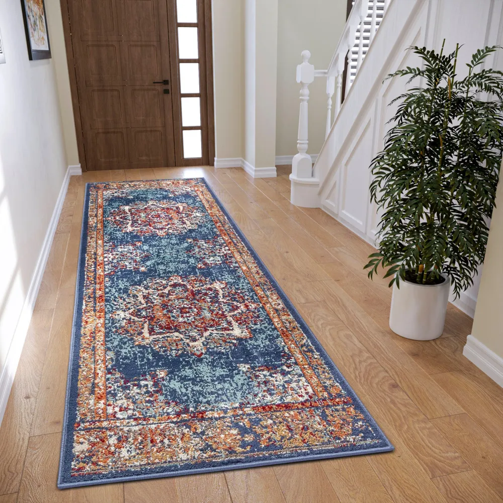 Covor »Maderno« cu design oriental albastru, fire scurte 80x240 cm
