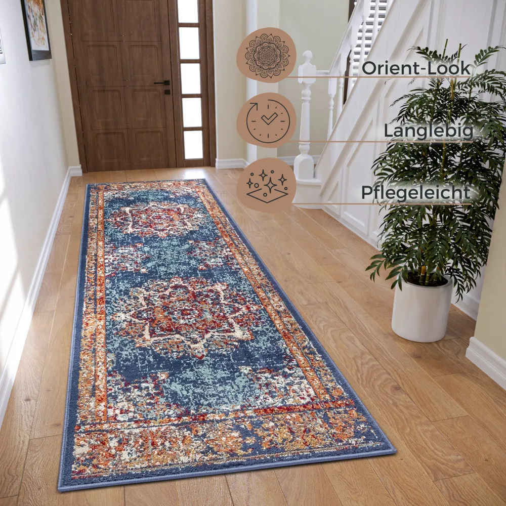 Covor »Maderno« cu design oriental albastru, fire scurte 80x240 cm
