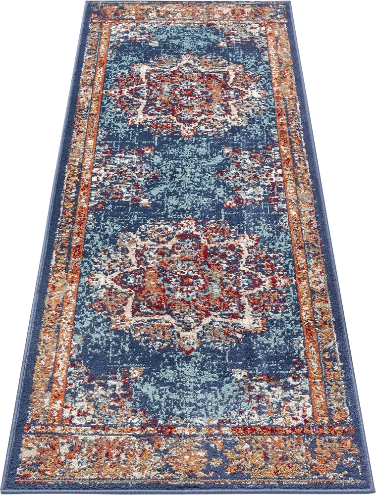 Covor »Maderno« cu design oriental albastru, fire scurte 80x240 cm