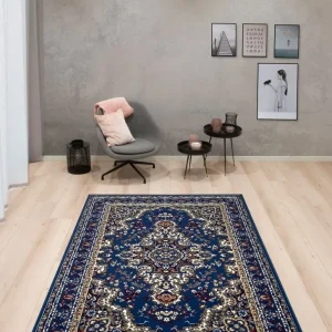 Covor Oriental cu chenar decorativ albastru, 240x330 cm