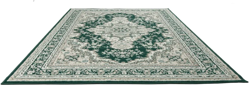 Covor Oriental DELAVITA verde inchis cu model traditional 60x110 cm