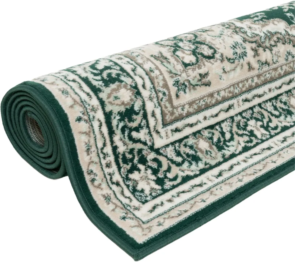 Covor Oriental DELAVITA verde inchis cu model traditional 60x110 cm