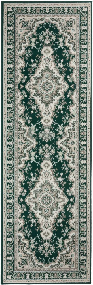 Covor Oriental DELAVITA verde inchis cu model traditional 80x250 cm