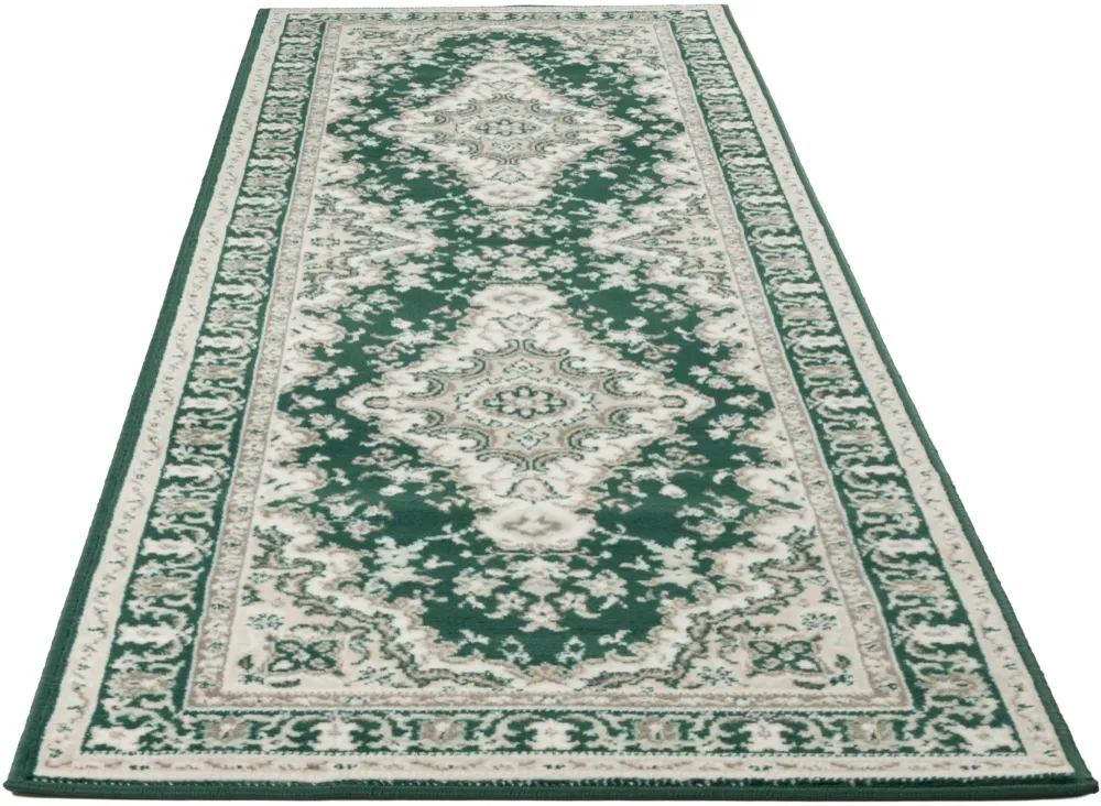 Covor Oriental DELAVITA verde inchis cu model traditional 80x250 cm