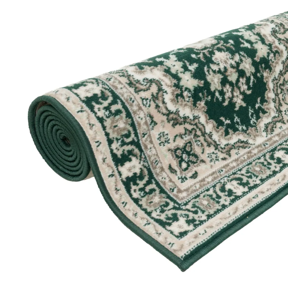 Covor Oriental DELAVITA verde inchis cu model traditional 80x250 cm