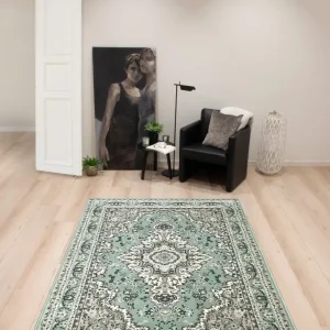 Covor Oriental, DELAVITA, verde pastel, usor de intretinut 80x150 cm