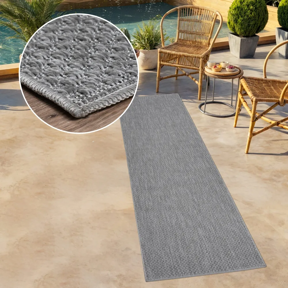 Covor Rhodos gri pentru interior și exterior, aspect de sisal 90x250 cm