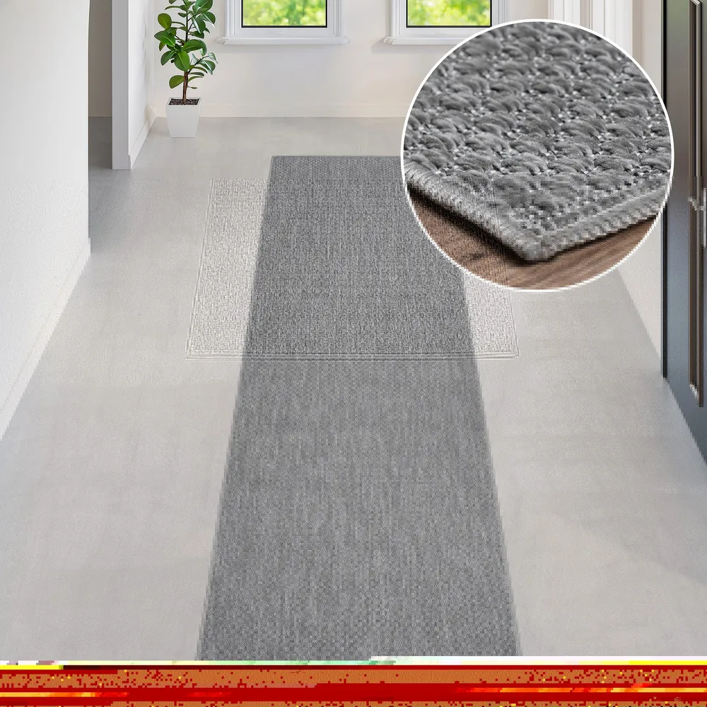 Covor Rhodos gri pentru interior și exterior, aspect de sisal 90x250 cm