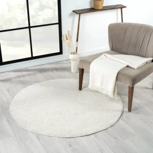 Covor rotund »Ava« cu aspect de sisal, model cu noduri, alb 120 cm diametru