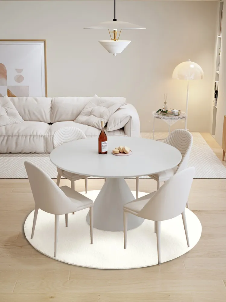 Covor rotund de blană sintetica »Balu« cu textura de iepure crem, 180 cm
