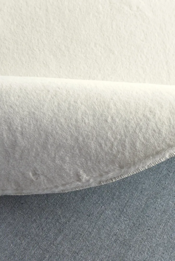 Covor rotund de blană sintetica »Balu« cu textura de iepure crem, 180 cm
