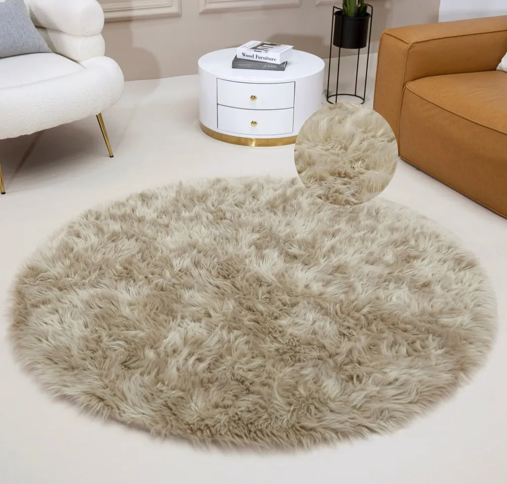 Covor rotund »Dena« din blană sintetica, foarte moale și pufoasă, 180 cm