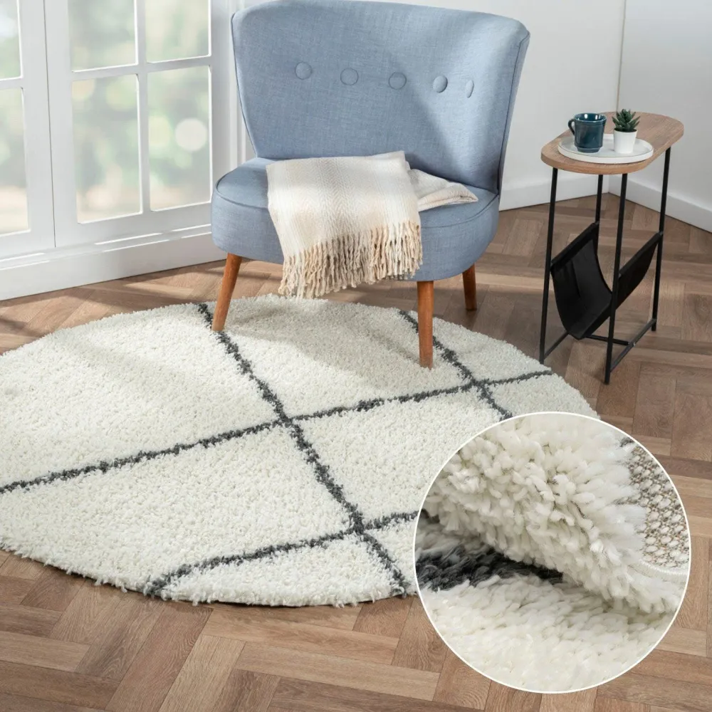 Covor rotund cu fire înalte »My Shaggy Rhombus«, design scandi, 150 cm