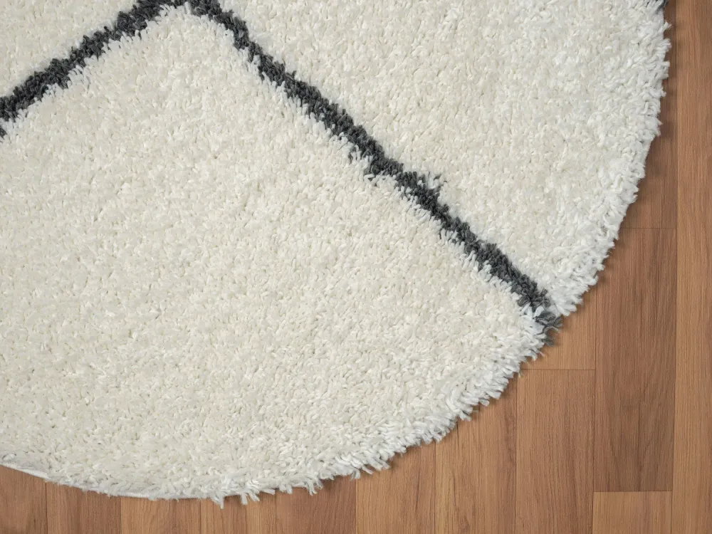 Covor rotund cu fire înalte »My Shaggy Rhombus«, design scandi, 150 cm