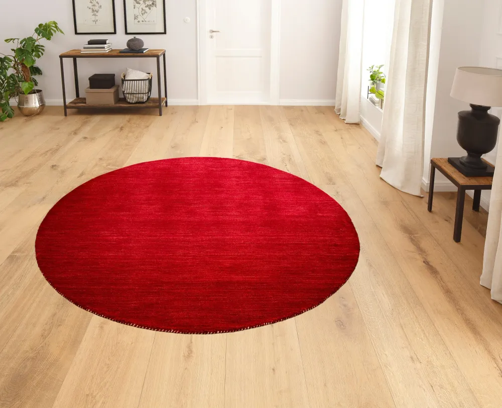 Covor rotund »Gabbeh uni« din lână pură roșu, 140 cm