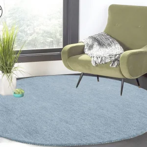 Covor rotund »Gabbeh uni« din lână pură albastru 200 cm