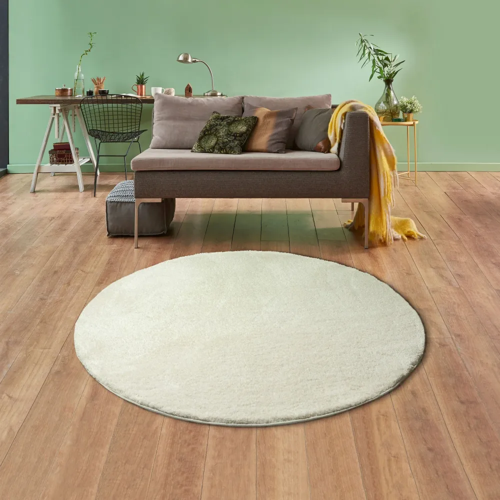 Covor rotund »Ilvi« foarte moale si pufos, culoare nisip 140 cm