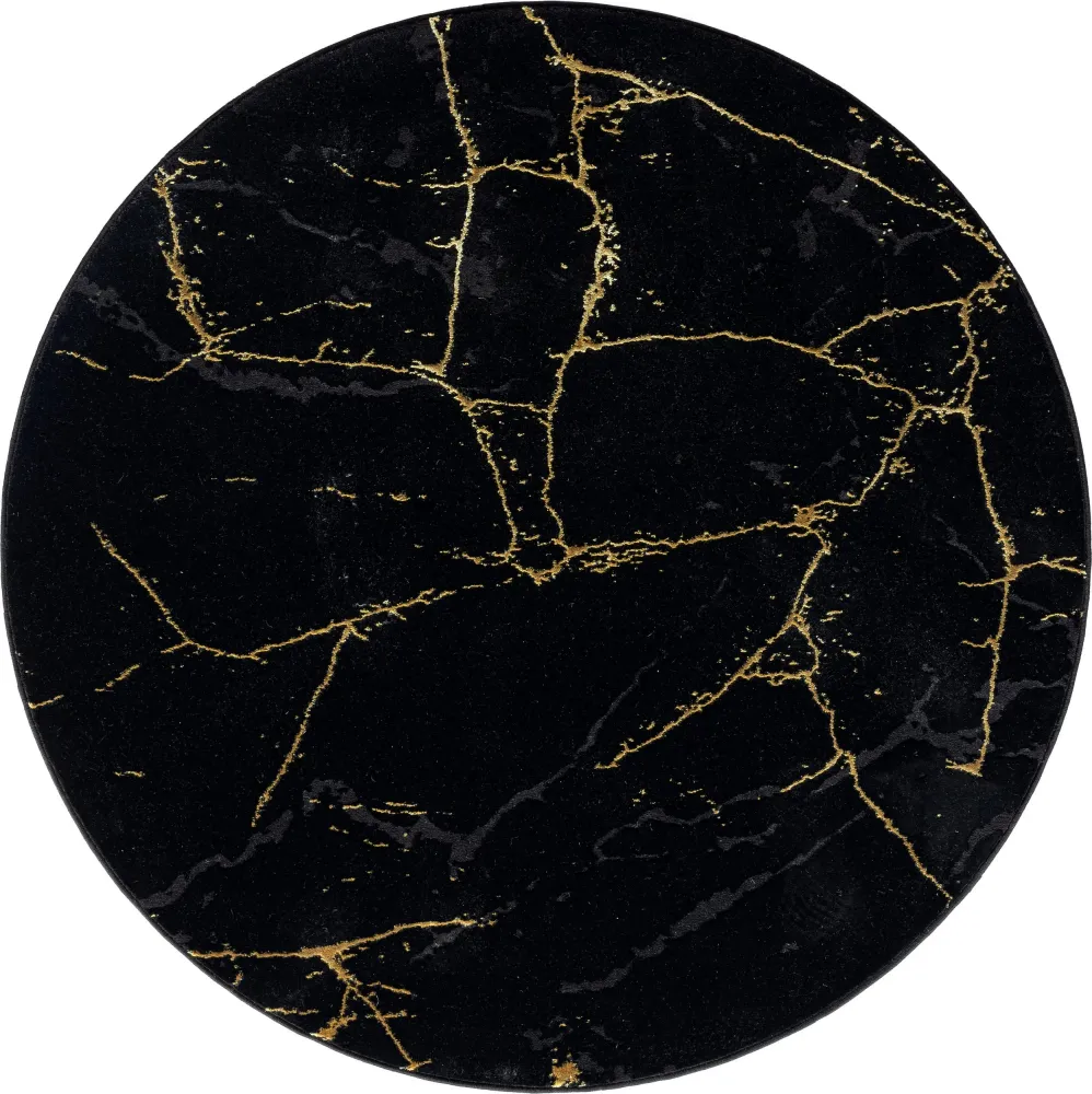 Covor rotund Juliet cu aspect de marmura negru si auriu 120 cm