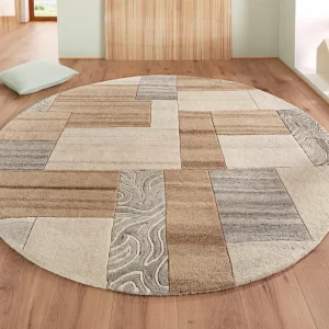 Covor rotund Lola din lână, culori neutre, 140 cm diametru