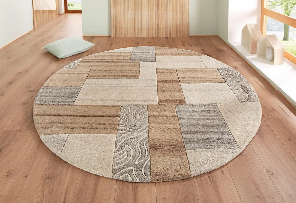 Covor rotund Lola din lână, culori neutre, 140 cm diametru
