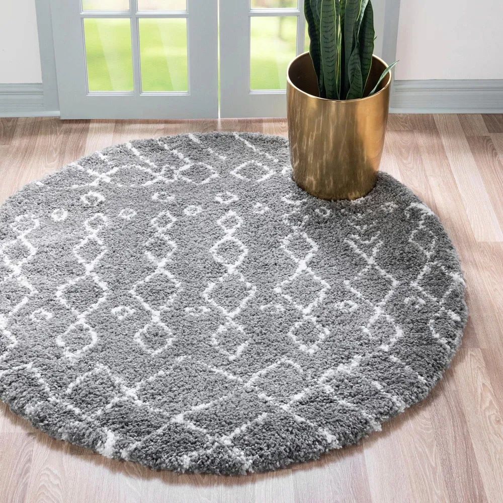 Covor rotund »Temara Shag« foarte pufos, gri 152 cm diametru