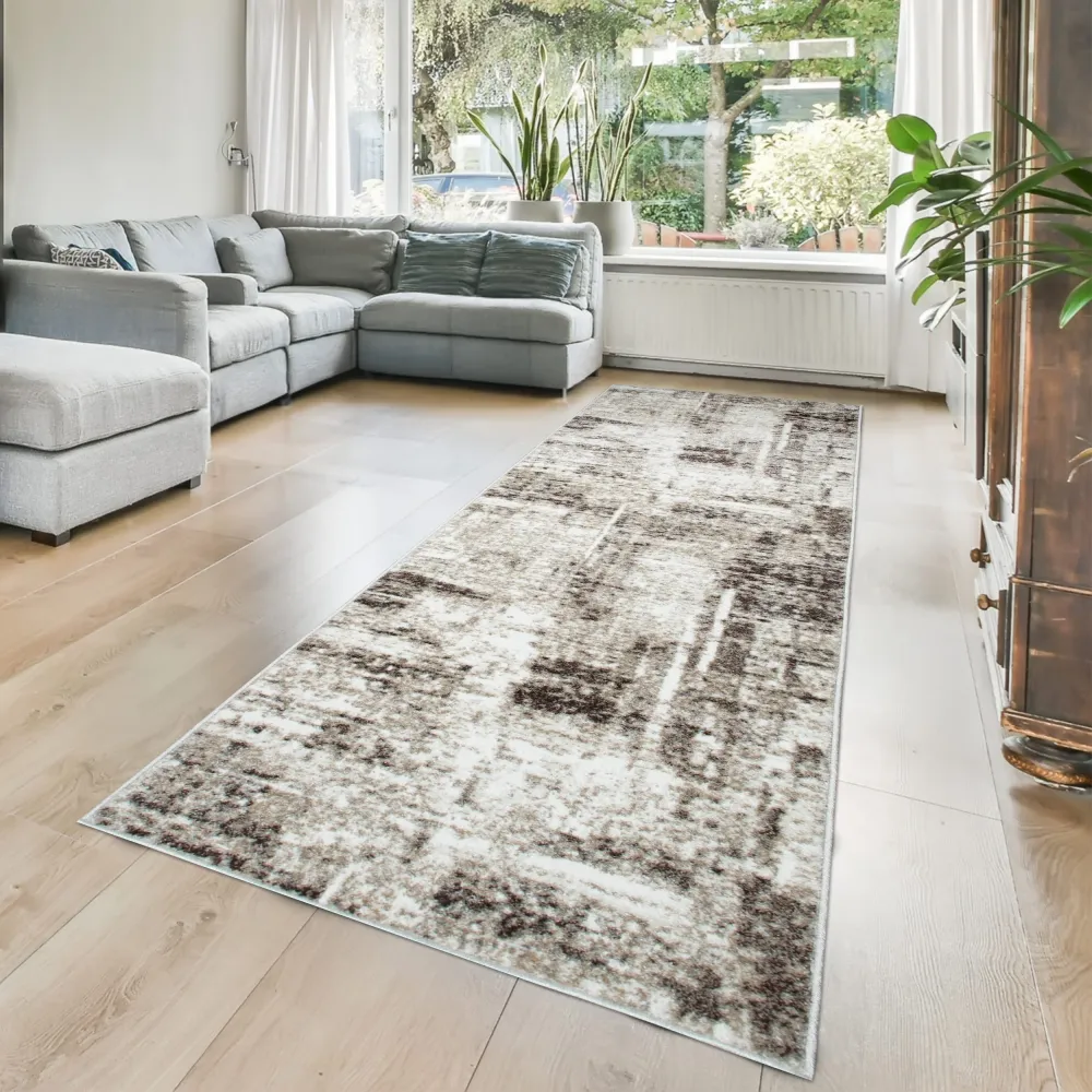 Covor Salsa cu aspect vintage maro, model modern 80x250 cm