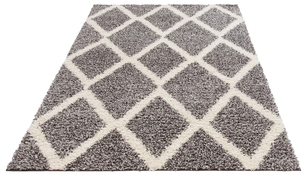 Covor Shaggy Linz cu fir lung pufos, alb cu gri, 80x150 cm